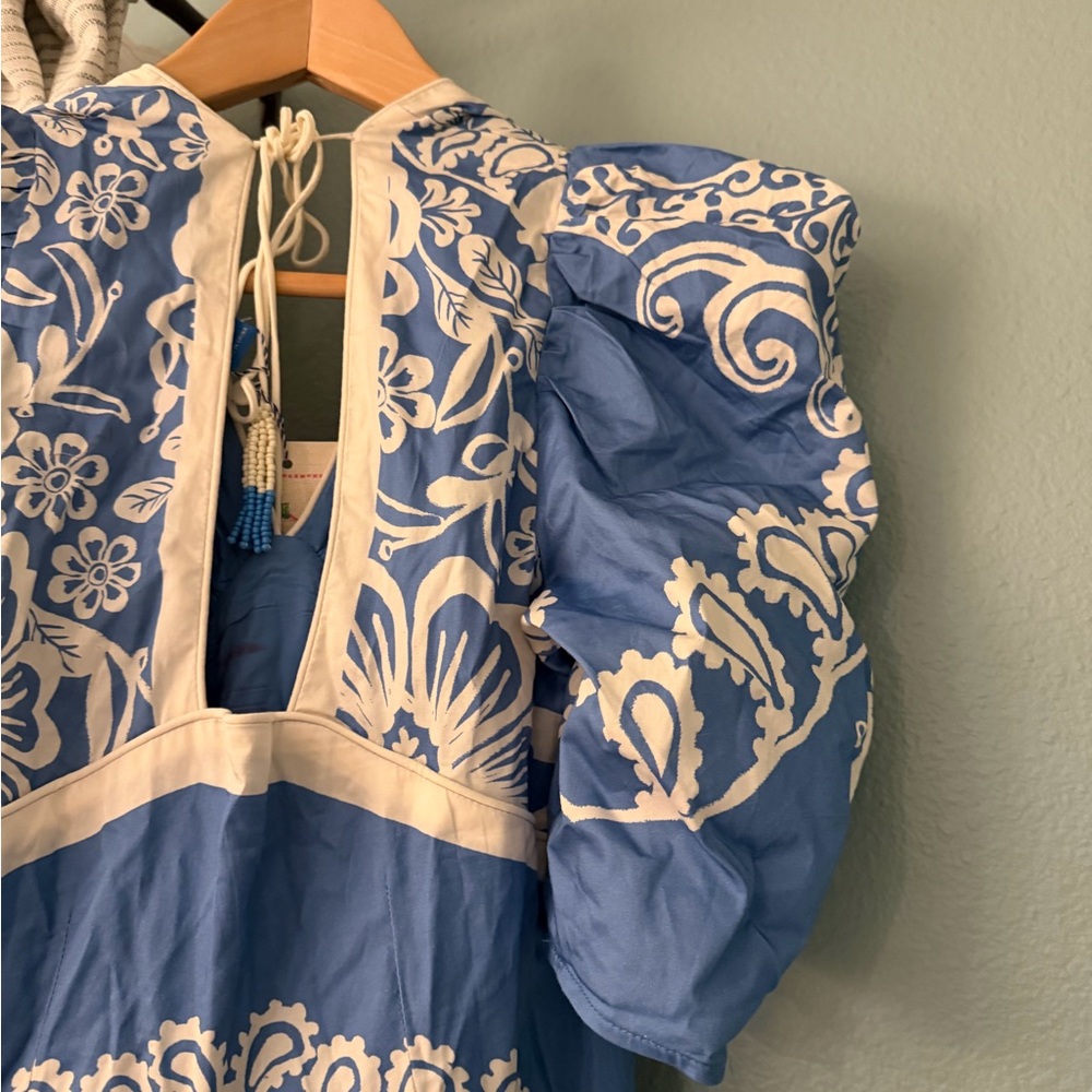 Farm Rio x Anthropologie Printed V-Neck Puff-Sleeve Maxi Dress new XS - Picture 12 of 14